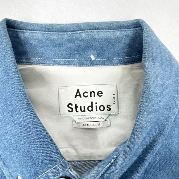 Acne Studios Isherwood Classic Fit Denim Button Down Shirt Mens M Size 48 Blue - Picture 3 of 8